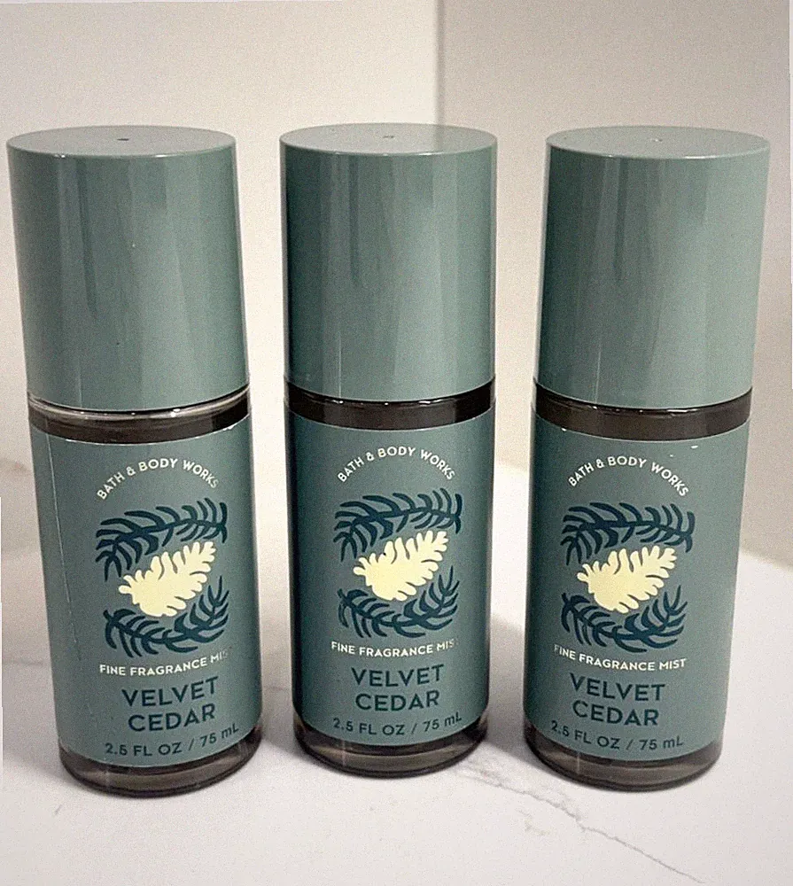 3 Bath & Body Works Velvet Cedar Travel Fine Fragrance Mist Spray 2.5 oz ea Lab