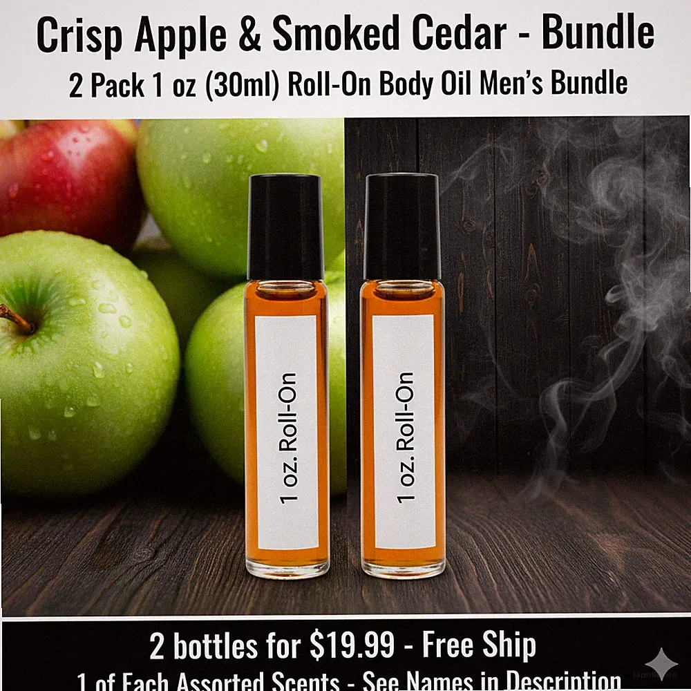 Crisp Apple & Smoked Cedar 2 Pack-30ML Men's Roll On Perfume Body Oil Bundle