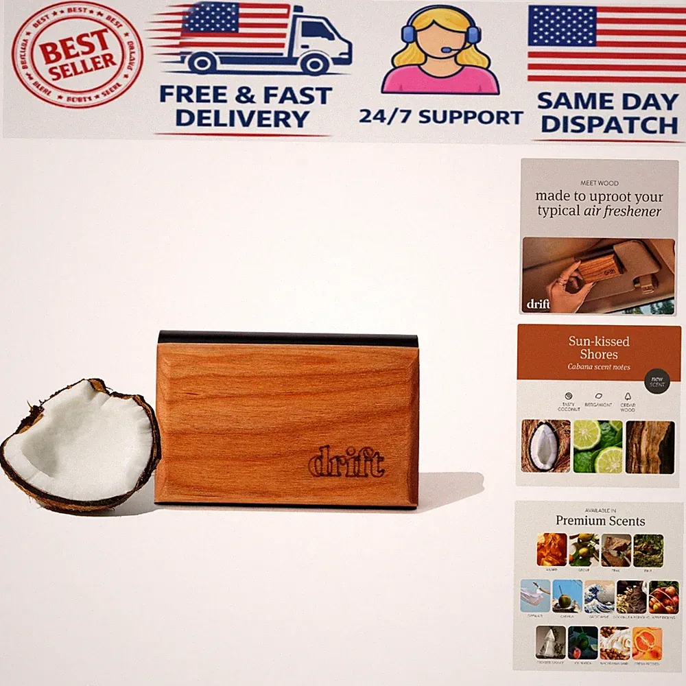 Natural Essential Oil Car Air Freshener - Cabana Scent Wood Design - 1 Pack